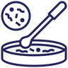Line drawing of a petri dish with a pipette and bacteria.