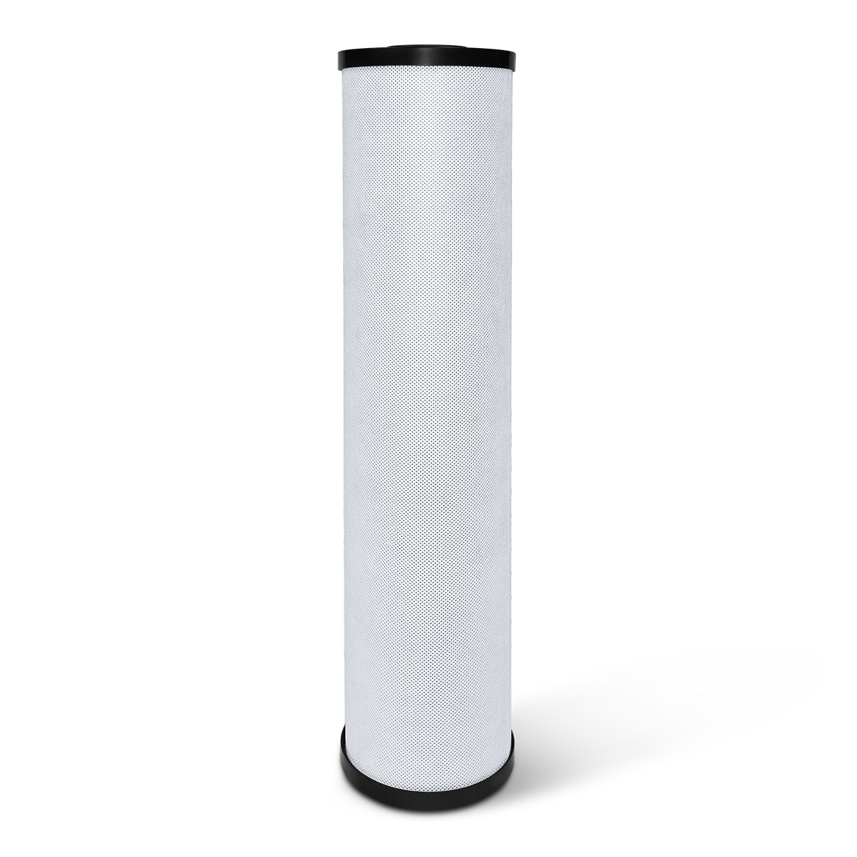 The 20" x 4.5" Catalytic Carbon Water Filter from Premiere Sales is a cylindrical activated carbon block cartridge featuring a textured white surface and a black ring at the top, designed for superior chlorine taste and odor reduction as well as lead and heavy metal removal down to 0.5 microns.