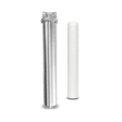 Introducing the Stainless Steel Water Filter System by Premiere Sales, featuring a separate cylindrical white filter cartridge specifically designed to serve as an effective scale inhibitor, ensuring optimal protection and performance for your tankless water heater.