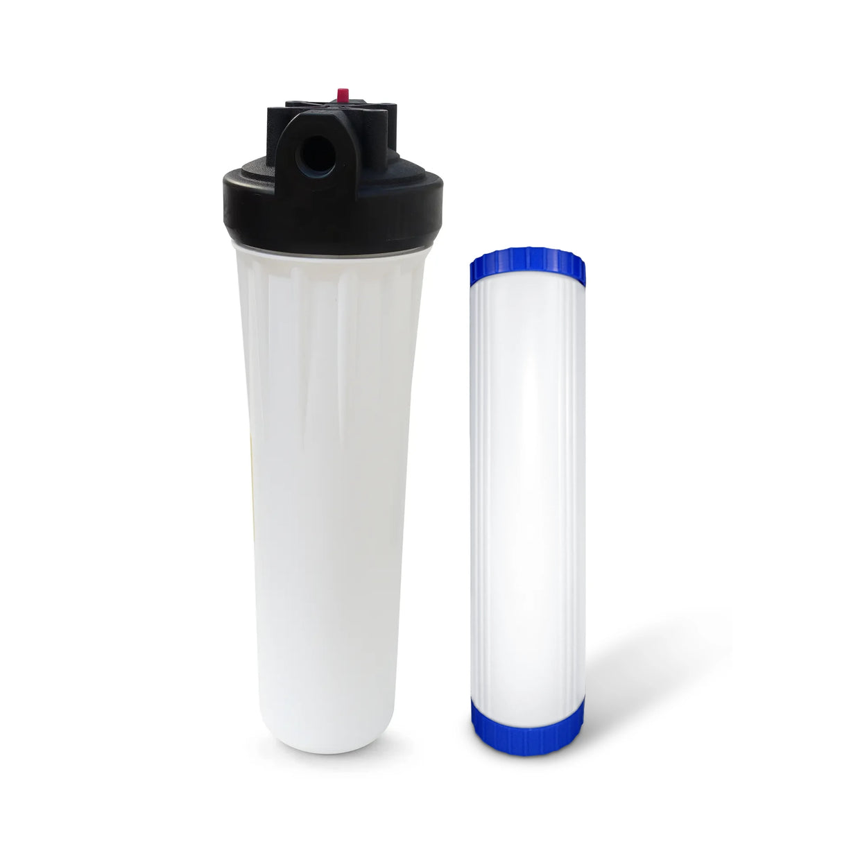 Granular activated carbon water filter system with scale inhibitor for whole house water treatment and purification