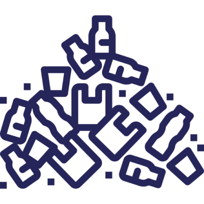 Illustration of various types of empty bottles and containers in a pile.