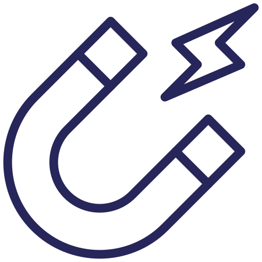 Illustration of a horseshoe magnet with a lightning bolt emanating from one end, drawn in a simple, dark outline.