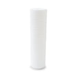 The Premiere Sales 10" x 2.5" Grooved Fine Sediment Filter (1 Micron) with Scale Inhibitor is a tall, cylindrical white plastic filter featuring horizontal ridges designed for effective anti-scale action.