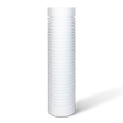 10" x 2.5" Grooved Fine Sediment Filter (5 Micron) with Scale Inhibitor is a tall, cylindrical white plastic filter featuring horizontal ridges designed for effective anti-scale action.