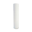 A Premiere Sales 4.5 x 20" 5 Micron Sediment Water Filter with Corrosion and Scale Inhibitor, featuring a white cylindrical design with horizontal ridges, stands upright against a plain white background.