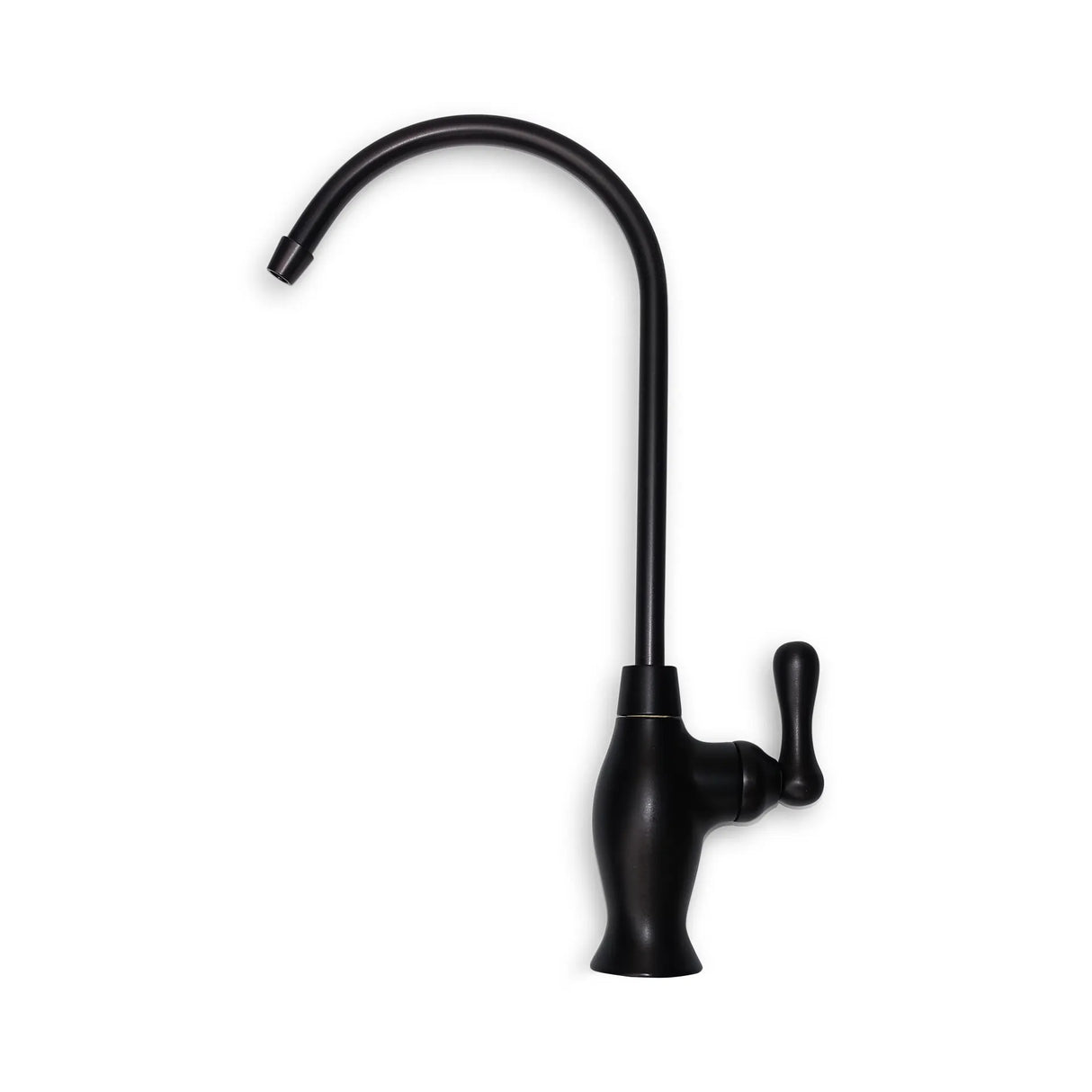 Presenting the Alkaline Reverse Osmosis Water – HydroGuard HDGT-45 + Alkaline Filter System by Premiere Sales: a sleek black, metal, single-handle gooseneck faucet with a rounded spout that features advanced water filtration to enhance both the pH level and antioxidant quality of your drinking water.