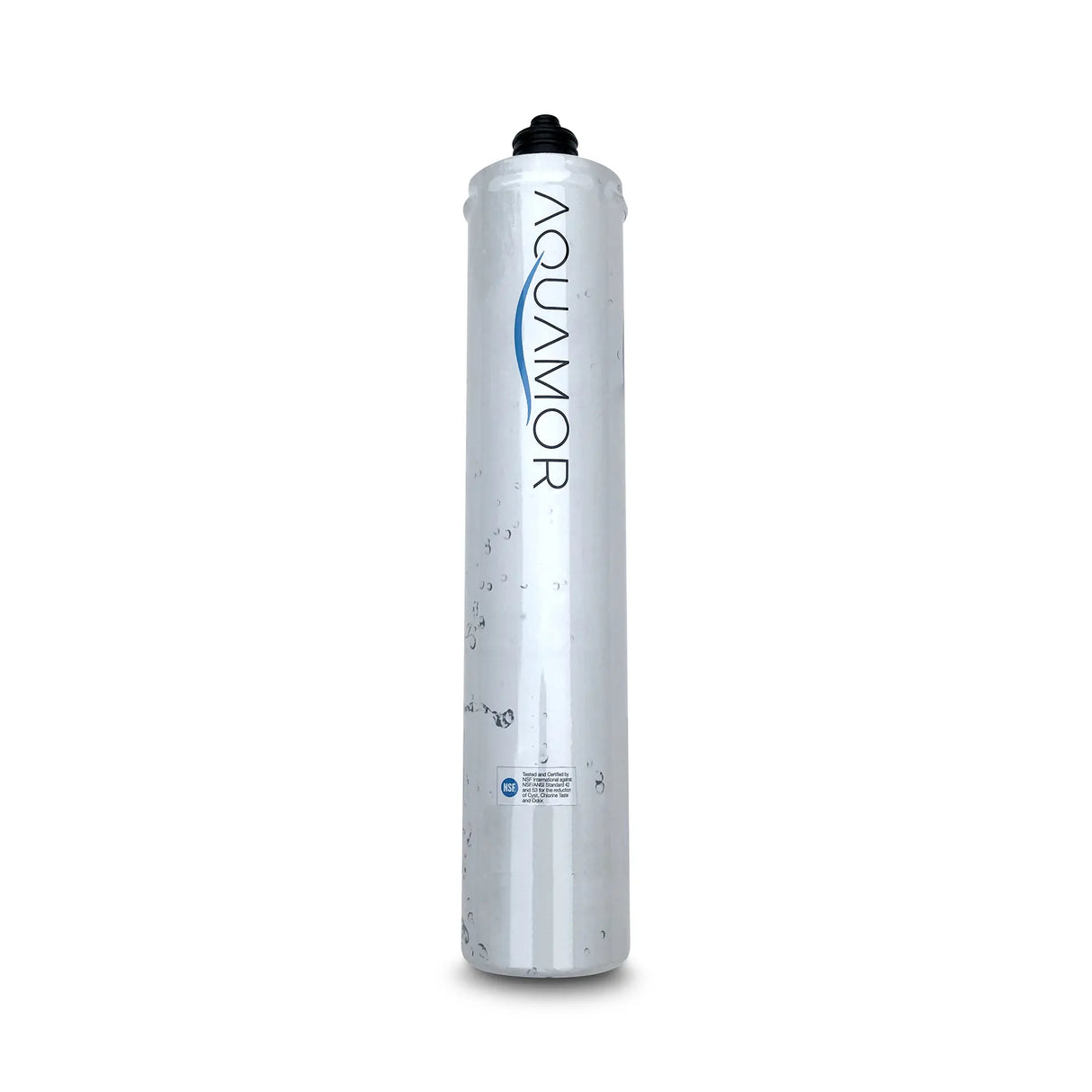 Tall cylindrical replacement water filter cartridge labeled "Premiere Sales," equipped with carbon block filtration for effective chlorine taste reduction, standing on a white background.