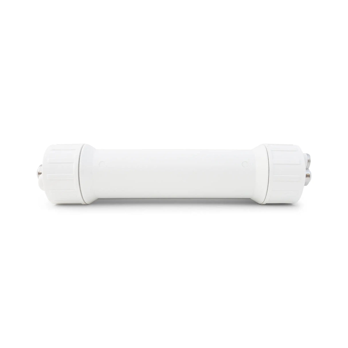 The Replacement Membrane for PS-PURUF / PS-UFPOU1 / PS-PH200 Ultrafiltration Systems by Premiere Sales is a white cylindrical filter cartridge with two screw-on caps on either end, designed for use in water filtration systems, featuring a PS-PURUF ultrafiltration membrane for 0.02 micron filtration.