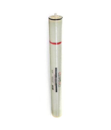 The Membrane for the Premiere PS-2400X, PS-4800X Commercial Reverse Osmosis Systems by Premiere Sales is a long, cylindrical, white filter cartridge featuring a black top and a red stripe near the top. It is labeled with text and the brand logo. Designed for industrial uses, this membrane boasts high contaminant rejection and can process up to 2400 gallons per day.