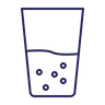 Line drawing of a glass containing a fizzy liquid with bubbles rising to the surface.